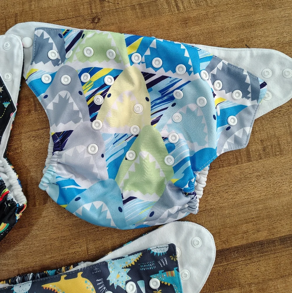 Washable Reusable Cloth Diapers Colorful Dinosaur, Shark and Space Themed